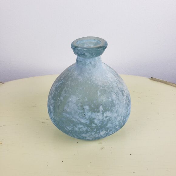 SAN MIGUEL VIDRIOS Textured Green Bulbous Recycled Art Glass Vase Bottle SPAIN - Picture 4 of 8